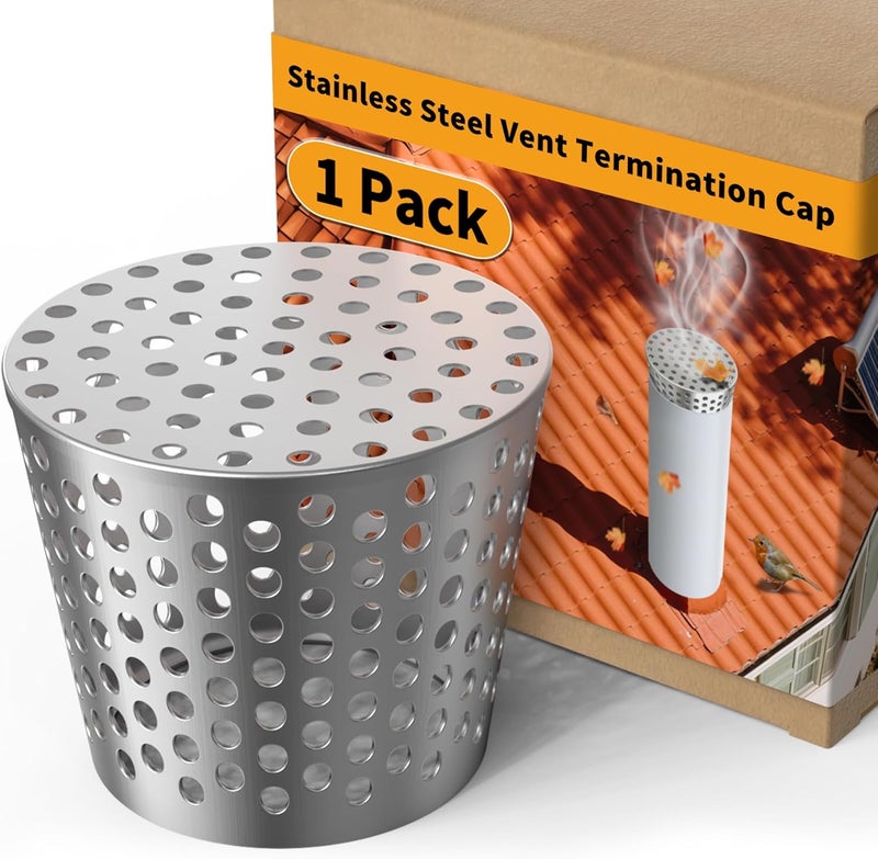 LBG Products غطاء تهوية PVC، غطاء تهوية سقف من الفولاذ المقاوم للصدأ بقطر 4.33 بوصة، غطاء تهوية سقف مخروطي، ملحقات PVC لماسورة التهوية بقطر داخلي من 3.6" إلى 4.3"، شبكة لمنع دخول الأوراق والحطام. - Image 1